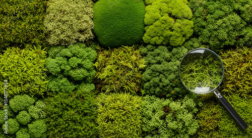 Mossy Texture Exploration With a Magnifying Glass Revealing Intricate Details