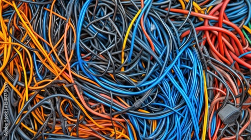 Wallpaper Mural Tangle of various colored wires creating a chaotic composition on a neutral background Torontodigital.ca