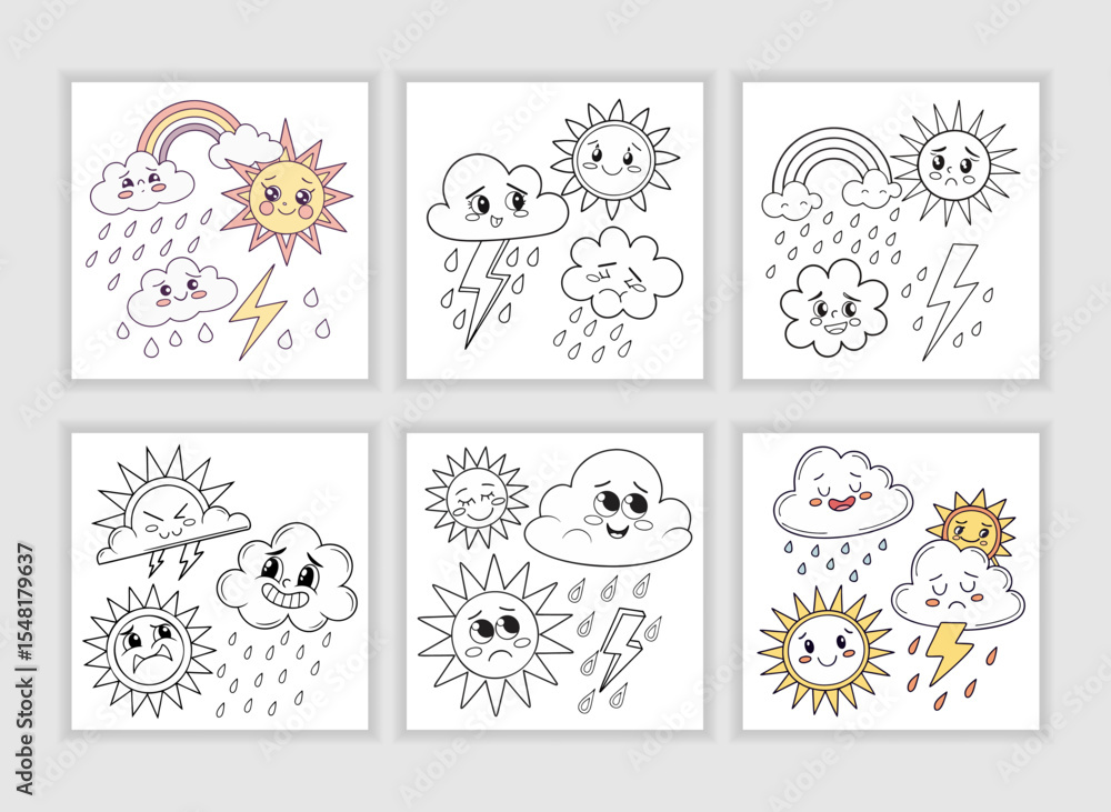 Hand drawn weather effects set Hand drawn weather effects set