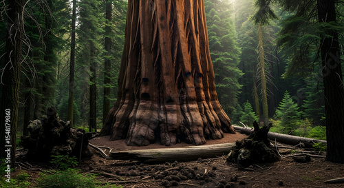 Majestic Sequoia Tree Stands Tall in Lush Evergreen Forest