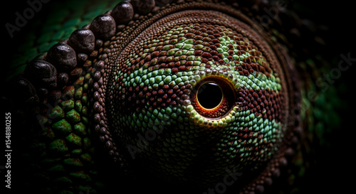 Intimate Portrait Of a Chameleon Eye With Striking Details and Color