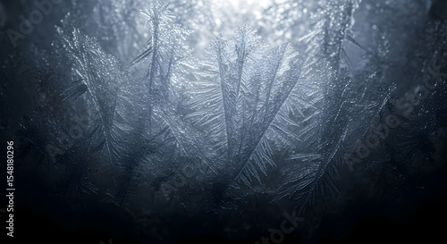 Delicate Frost Crystals Forming On A Cold Dark Surface Displaying Winter