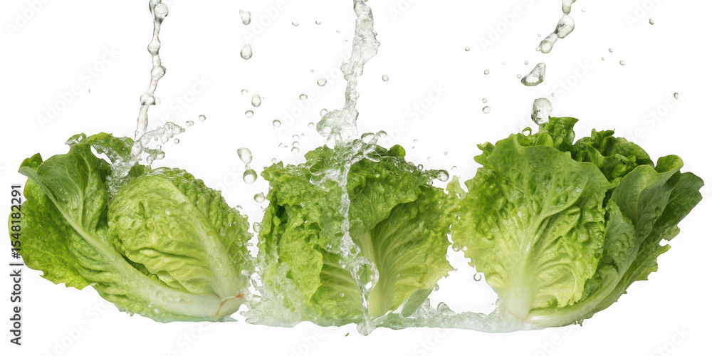 Lettuce heads being washed on transparent background Lettuce heads being washed on transparent background