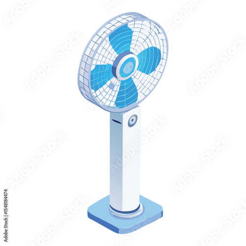 Isometric electric fan design for cooling air circulation appliance home comfort and summer heat relief