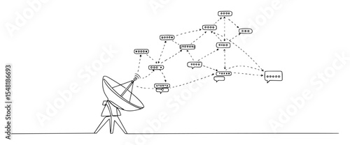 satellite dish intercepting global communication – outline concept