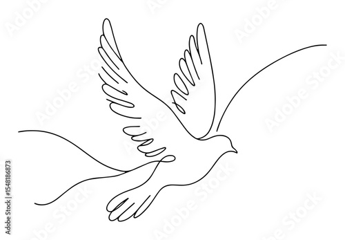 flying dove with open wings – peace symbol in outline style