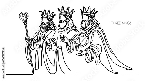 three kings with crowns – nativity monoline vector