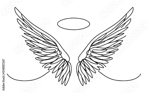angel wings with halo – thin line oneline symbol
