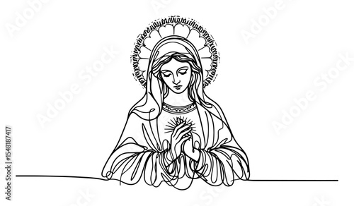 sacred heart virgin mary – religious monoline illustration