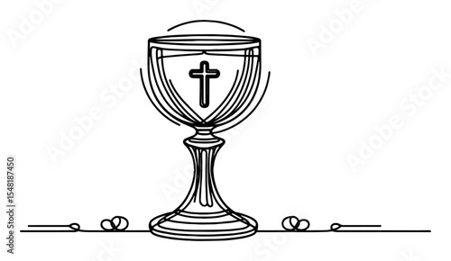 chalice with cross – holy communion monoline sketch