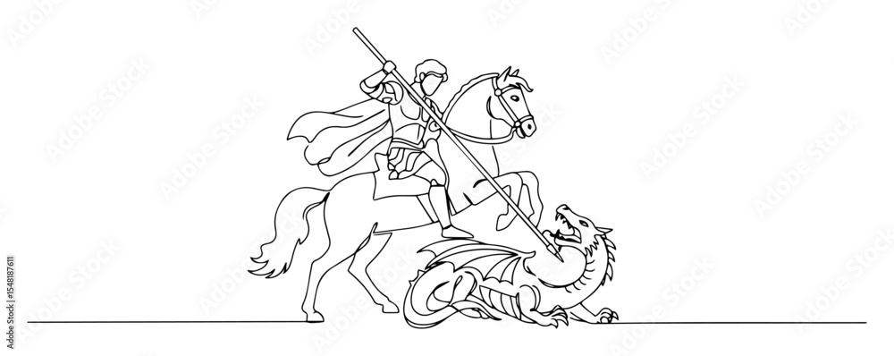 Fototapeta premium saint george slaying dragon – monoline legend illustration