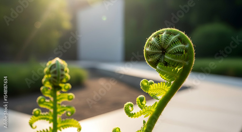 Unfurling Ferns In The Garden With Sunlight Offering A Fresh Start