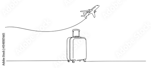 suitcase with airplane takeoff – monoline travel journey icon