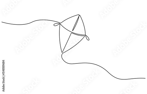 Kite continuous one line art drawing of minimalist logo vector icon illustration, Outline kite vector one line continuous drawing background.