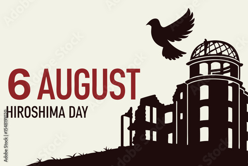 Hiroshima Peace Memorial with Ruined Buildings and Dove, Historical Remembrance, Generative AI