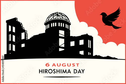 Hiroshima Peace Memorial with Ruined Buildings and Dove, Historical Remembrance, Generative AI