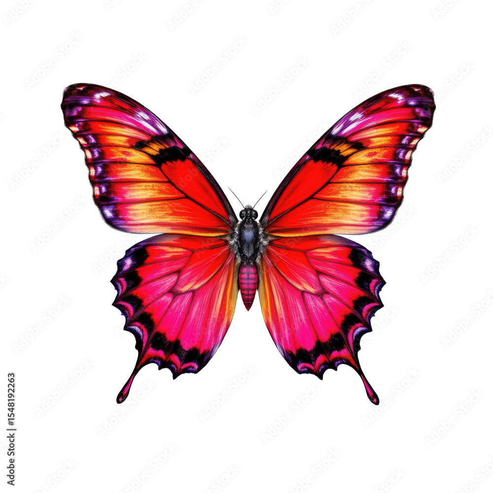 Vibrant Red and Orange Butterfly with Detailed Wing Patterns on White Background for Nature Photography Vibrant Red and Orange Butterfly with Detailed Wing Patterns on White Background for Nature Photography