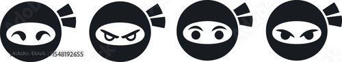 Four cartoon ninja heads with varying expressions
