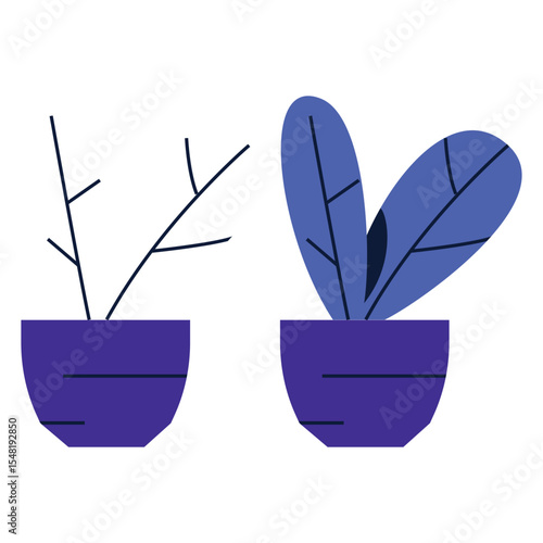 Minimal Vector Potted Plants Illustration – Flat Style Indoor Plant Design for Decoration and UI