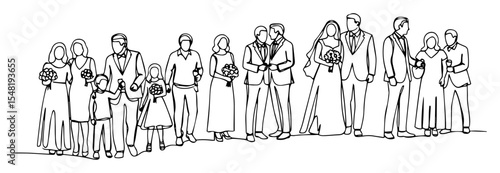 wedding guests group portrait line drawing
