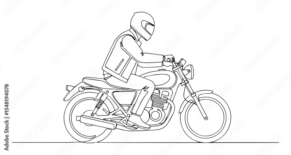 motorcyclist riding bike side view line art