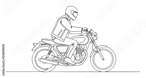 motorcyclist riding bike side view line art