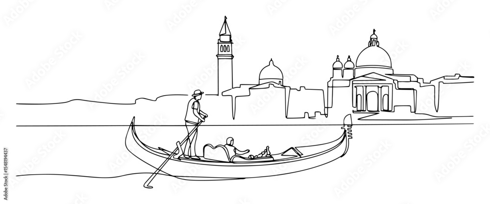Obraz premium venice gondola ride with skyline continuous line art
