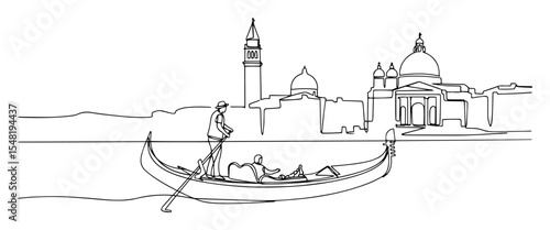venice gondola ride with skyline continuous line art