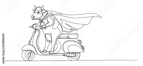 Wallpaper Mural super cow riding scooter fast vector illustration made with thin line Torontodigital.ca