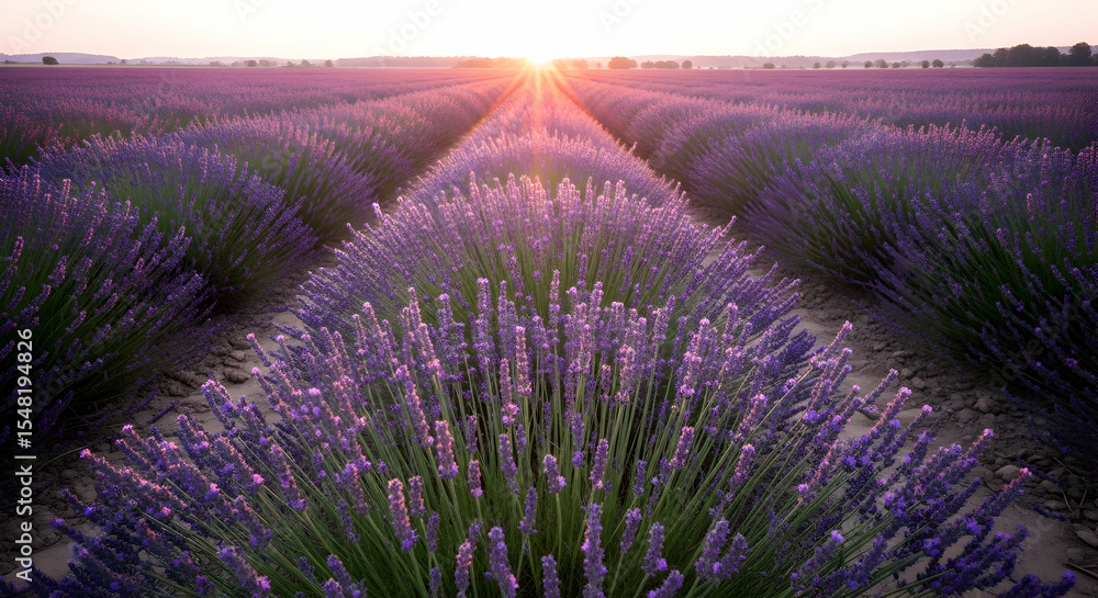 Obraz premium Lavender Field At Sunset Offers Tranquility And Beauty For Relaxing Scenery