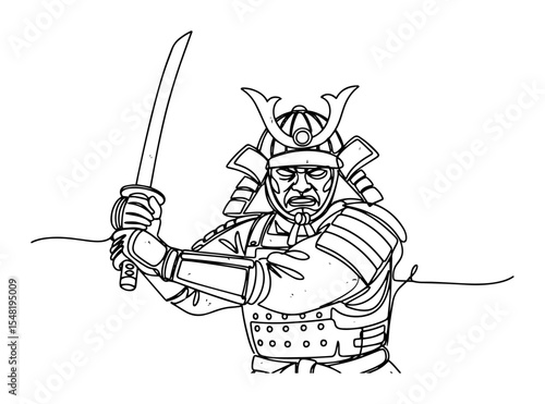 samurai warrior holding katana sword monoline vector laser cutting engraving
