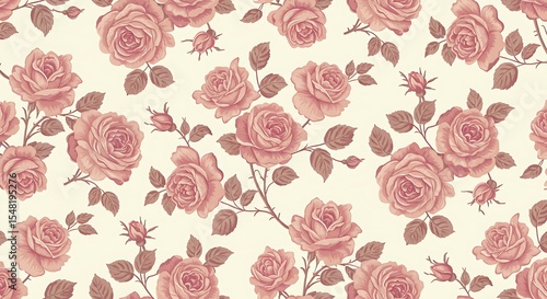 Wallpaper Mural Elegant Pink Rose Floral Pattern Seamless Repeat Background Torontodigital.ca