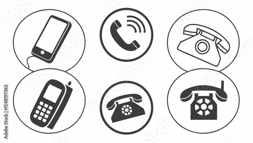 Evolution of Communication: Illustrative collection of phone icons, representing the diverse forms of communication technology over time.