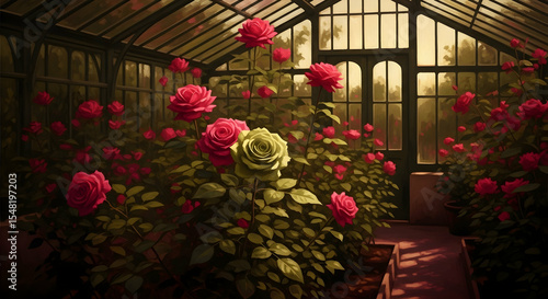 Elegant Rose Garden Blooming In A Classic Victorian Style Glasshouse