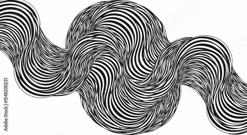 Intricate Black and White Curves Forming a Swirling Optical Design