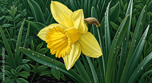 Aromatic Spring Narcissus Blooms Adorned With Dewdrops In Artistic Close Up