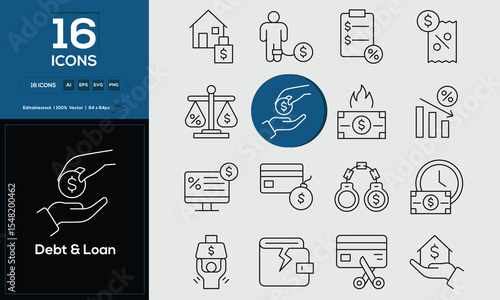 Dept or Loan Set of high-quality icons that are suitable for Dept or Loan. And change your next projects with minimalist icon design, perfect for websites, mobile apps, books, social media