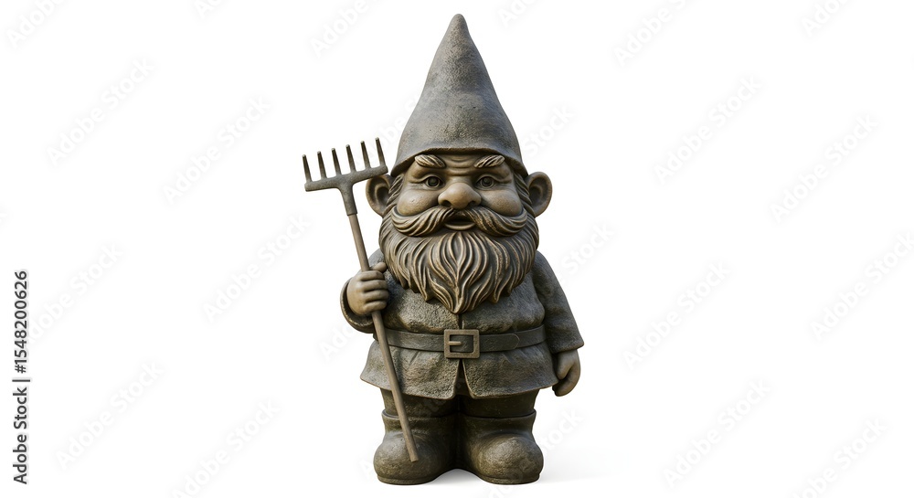 Obraz premium Bronze Garden Gnome Statue with Rake - Charming Yard Decor