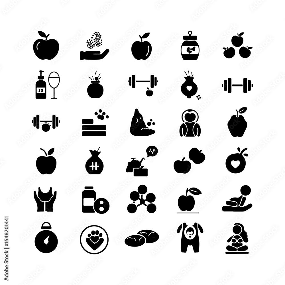 Fototapeta premium Wellness flat icons set silhouette icon vector flat design on white background