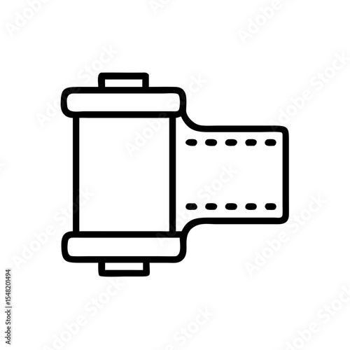 Film roll icon in minimal style with black outline on white background  