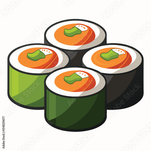 Vector of sushi rolls with salmon, tuna, and avocado