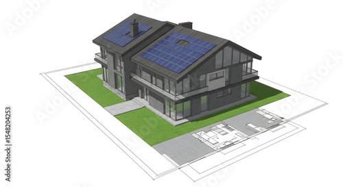Wallpaper Mural Modern House Architectural Design with Solar Panels - 3D Model Torontodigital.ca