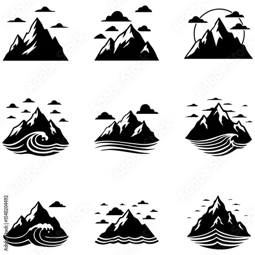 A minimalist collection focused on the elemental dance of clouds around sharp mountain ridges