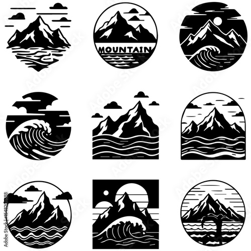 Obraz na plátně Vector emblems of iconic mountain ranges, a modern and stylish set for the avid