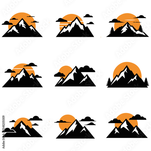 Energetic and modern mountain logo collection with a sense of powerful movement and momentum in each design