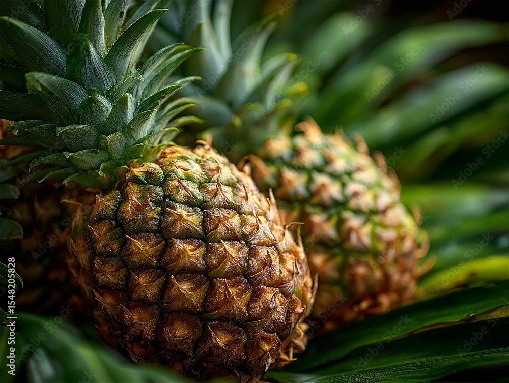 Obraz premium Juicy Pineapples Close Up: Vibrant Tropical Fruit Photography, Fresh Pineapple Harvest, Delicious Summer Treat