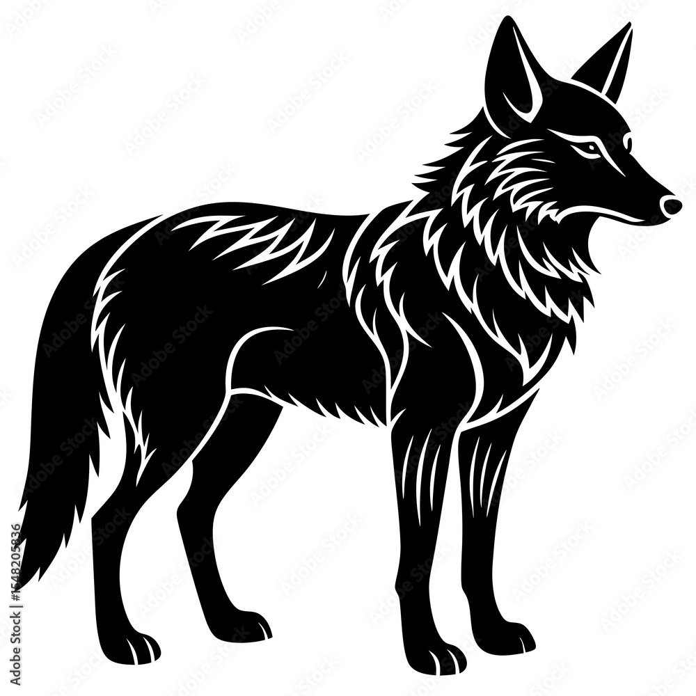 Fototapeta premium Stylized black coyote silhouette isolated on white background