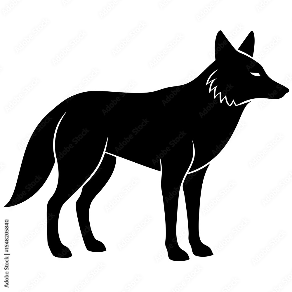 Fototapeta premium Stylized black coyote silhouette isolated on white background
