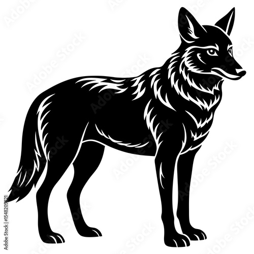 Stylized black coyote silhouette isolated on white background