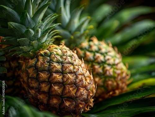 Juicy Pineapples Close Up: Vibrant Tropical Fruit Photography, Fresh Pineapple Harvest, Delicious Summer Treat